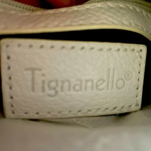 Tignanello Pebble leather white double handle shoulder bag.